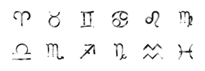 Horoscope icons. Zodiac signs in grunge style. Vector EPS 10