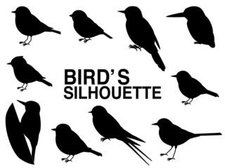 かわいい日本の野鳥シルエットセット
