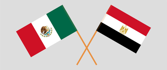 Crossed flags of Mexico and Egypt. Official colors. Correct proportion