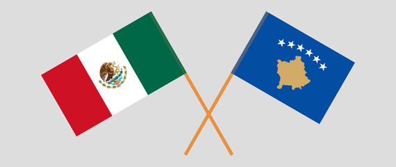 Crossed flags of Mexico and Kosovo. Official colors. Correct proportion