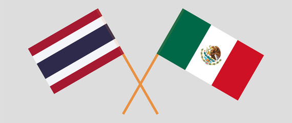 Crossed flags of Thailand and Mexico. Official colors. Correct proportion