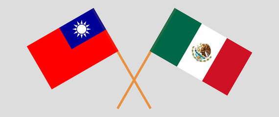 Crossed flags of Taiwan and Mexico. Official colors. Correct proportion