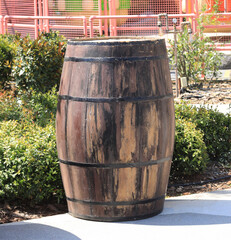 vintage oak wood barrel outdoors