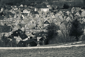 Alter Flecken, historische Altstadt der Stadt Freudenberg im Siegerland in Westfalen, Architektur aus Fachwerk in Deutschland