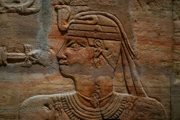 Ancient Egyptian carvings with hieroglyphs