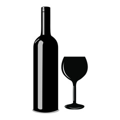 Wine bottle and glass silhouette vector design