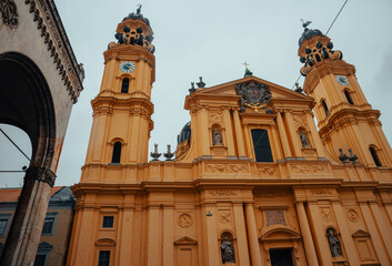 Fototapeta premium Odeon square in Munich. Beautiful german and european street in rainy spring. Beautiful Sights in Germany