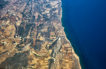 Aerial view over the Karpass Peninsula in Cyprus