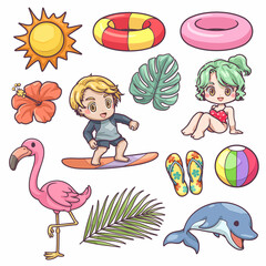 Illustrations about cute summer cartoon, Summer clipart cartoon isolated on white background, For use as part of logo design, sticker and many more.