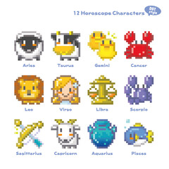 Fototapeta premium 12星座キャラクターズ ちまっとDOT絵風（英語版）