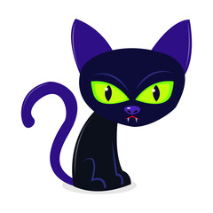 Halloween black cat with green eyes vector illustration