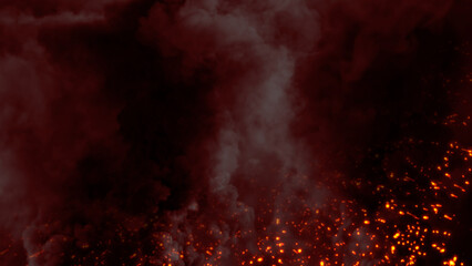 Dark war or battle actions bg with smoke sparks and fire - abstract 3D illustration