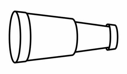 Black and white spyglass icon. Line telescope illustration or coloring page.  Outline old looking glass picture. Marine treasure hunt element isolated on white background. Pirate equipment.