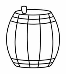 Vector black and white barrel icon. Line cask illustration. Outline pirate keg picture isolated on white background. Marine wooden wine container picture or coloring page.
