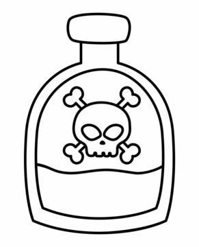 Vector black and white pirate bottle icon. Line glass container illustration. Outline poison potion with skull and bones. Marine treasure hunt picture or coloring page isolated on white background.
