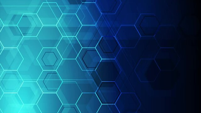 Bright blue abstract tech hexagonal geometrical motion background. Seamless looping. Video animation Ultra HD 4K 3840x2160