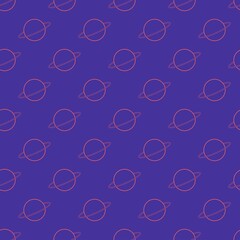 Outline Planet with halo. Uranus or Saturn. Thin Line Stroke. Minimalistic abstract simple design. Space and science trendy illustration. Square seamless Pattern. Bright background, wallpaper