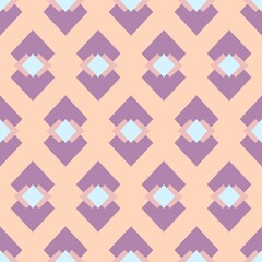Geometric shape diamond vector seamless repeat pattern in peach, lilac and aqua blue