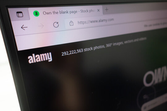 KONSKIE, POLAND - April 27, 2022: www.alamy.com Alamy website displayed on laptop