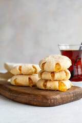 Orange Cookies. Cookies with delicious orange filling on a white background. close up