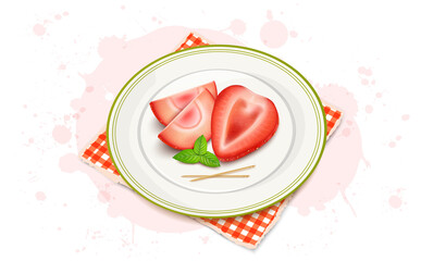 Strawberry Fruit Half cut piece and slices vector illustration with mint leaves