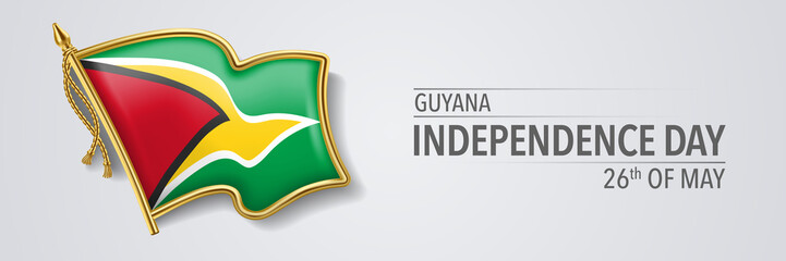 Guyana happy independence day greeting card, banner with template text vector illustration