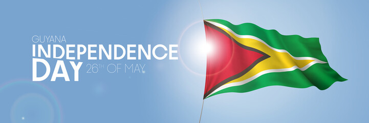 Guyana happy independence day greeting card, banner with template text vector illustration