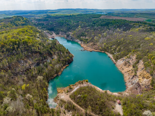 Fototapeta na wymiar Hungary - ​Mine lake at Rudabánya - Amazing drone view