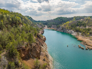 Fototapeta premium Hungary - ​Mine lake at Rudabánya - Amazing drone view