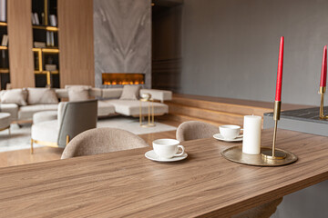 chic modern design of a dark expensive interior of a luxurious cozy apartment