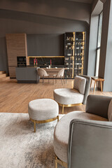 chic modern design of a dark expensive interior of a luxurious cozy apartment