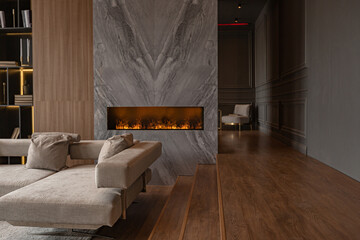 chic modern design of a dark expensive interior of a luxurious cozy apartment