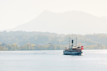 steamship Uri in Lake Lucerne in spring - obrazy, fototapety, plakaty