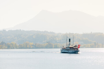 steamship Uri in Lake Lucerne in spring - obrazy, fototapety, plakaty