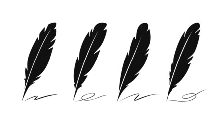 Feather pen and ink symbol. Writing concept. Icon set vector