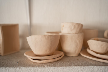 Ready-made ceramic dishes bowls and handmade dishes.