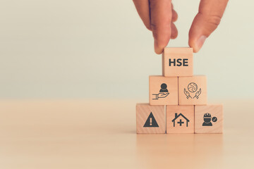 HSE-Health Safety Environment concept. Environmental management, health protection and occupational safety by planning, implementing, monitoring and optimising operational process. HSE background..
