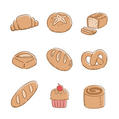 set of line drawn illustration bakery