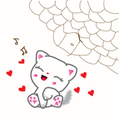 The cute little cat enjoying