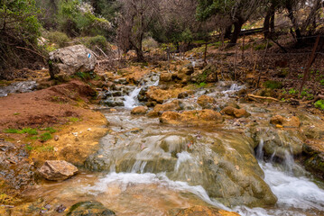 Obraz premium Parod or Farod Falls in northern Israel is a beautiful place to hike in the Winter and Spring. 