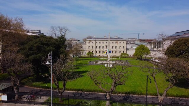 Leinster House in Dublin - the Irish Government Building from above - aerial view