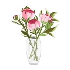 Illustration summer bright card postcard peonies in a vase delicate pink flowers bouquet for a holiday congratulation decoration