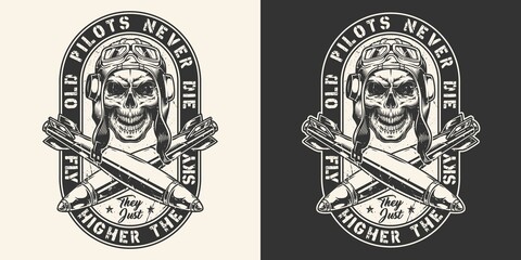 Horror aviator monochrome vintage poster