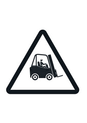 Silhouette of a forklift in a warning triangle. Vector forklift safety label design. - 501891103