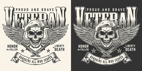 Veteran skull flyer vintage monochrome