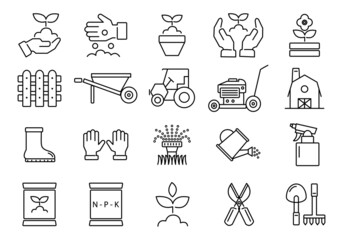 Spring gardening icon set with lawn and farm tools.Growing plants icons in line art design and other objects.
Springtime collection.