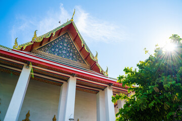 Wat Pho temple of budhist with beautiful art of pagoda locate in Bangkok city
