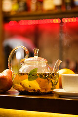 Hot fragrant pear tea with mint