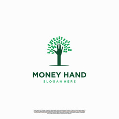 Obraz premium money hand logo, hand reaching money icon, hand with money logo design modern concept