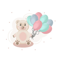 Teddy bear with balloons. Shower card